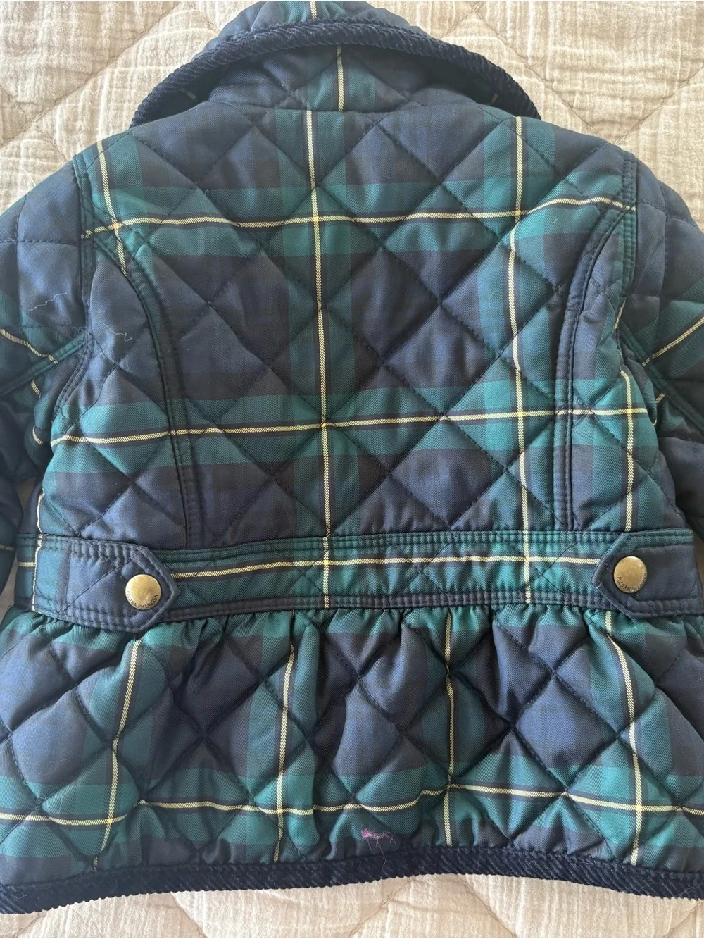 Ralph Lauren Baby 9M Tartan Plaid Quilted Jacket Green Navy Preppy Coat